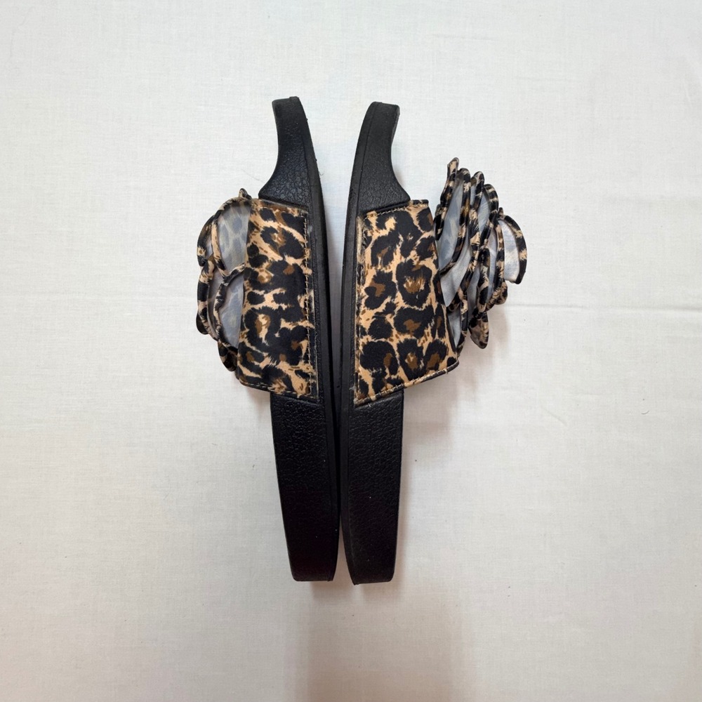Refresh Womens Leopard Print Rose Slide Sandals Black Tan Animal Print Size 9 - Picture 7 of 7